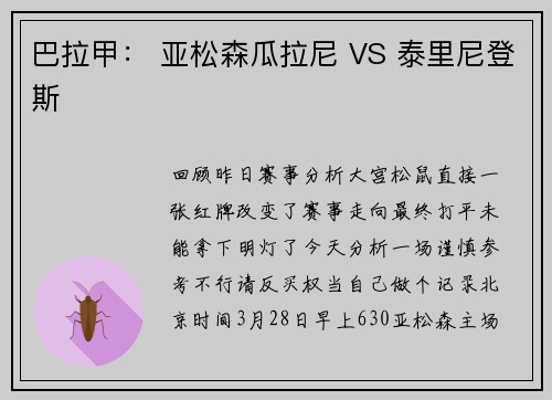 巴拉甲： 亚松森瓜拉尼 VS 泰里尼登斯