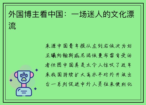 外国博主看中国：一场迷人的文化漂流